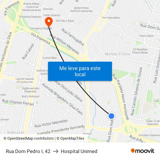 Rua Dom Pedro I, 42 to Hospital Unimed map