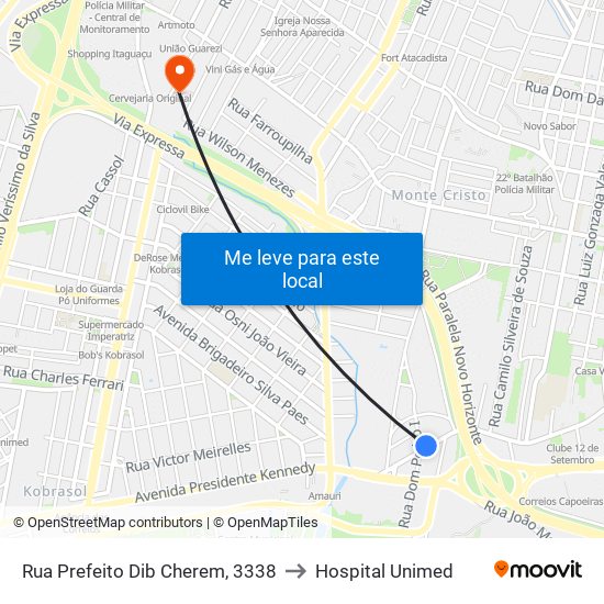 Rua Prefeito Dib Cherem, 3338 to Hospital Unimed map