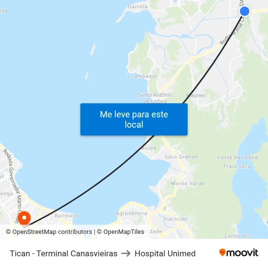 Tican - Terminal Canasvieiras to Hospital Unimed map