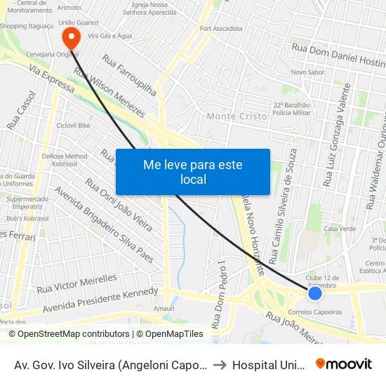 Av. Gov. Ivo Silveira (Angeloni Capoeiras)) to Hospital Unimed map