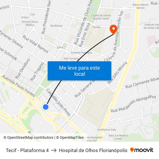 Tecif - Plataforma 4 to Hospital de Olhos Florianópolis map