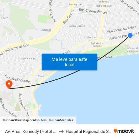 Av. Pres. Kennedy (Hotel Kennedy) to Hospital Regional de São José map