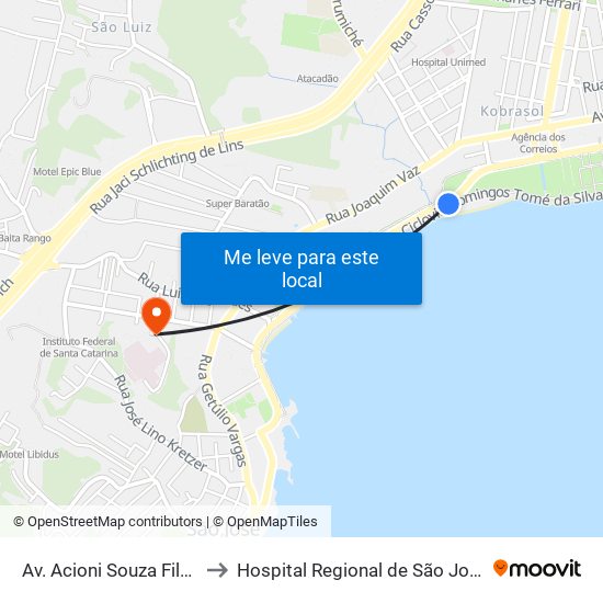 Av. Acioni Souza Filho to Hospital Regional de São José map