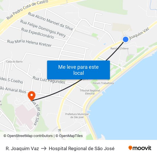 R. Joaquim Vaz to Hospital Regional de São José map