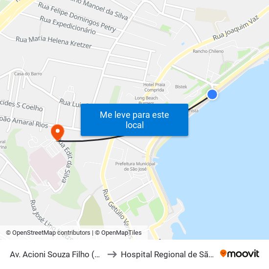 Av. Acioni Souza Filho (Bistek) to Hospital Regional de São José map