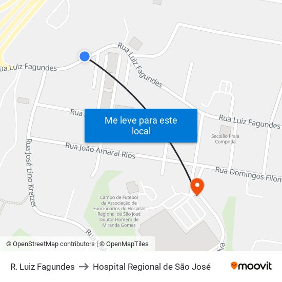 R. Luiz Fagundes to Hospital Regional de São José map