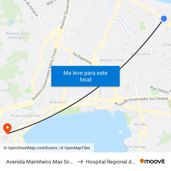 Avenida Marinheiro Max Schramm, 2301 to Hospital Regional de São José map