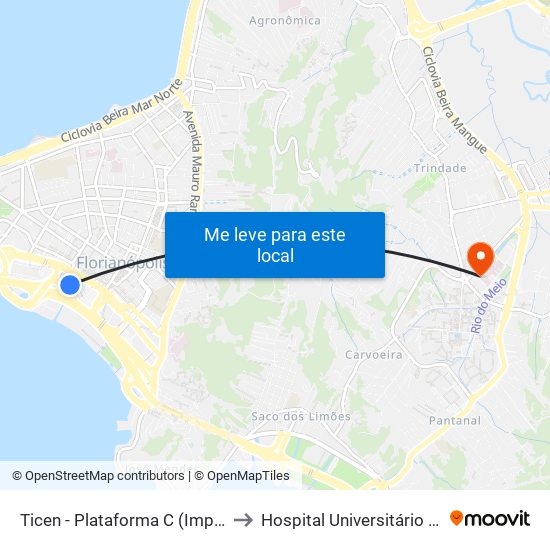 Ticen - Plataforma C (Imperatriz) to Hospital Universitário - UFSC map