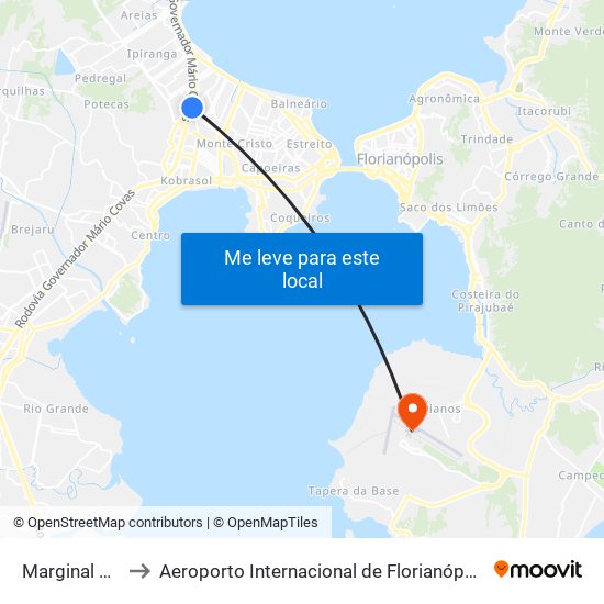 Marginal Br-101 to Aeroporto Internacional de Florianópolis / Hercílio Luz map