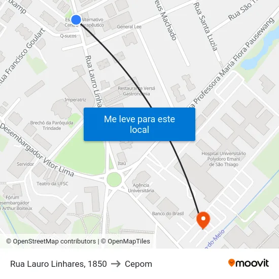 Rua Lauro Linhares, 1850 to Cepom map