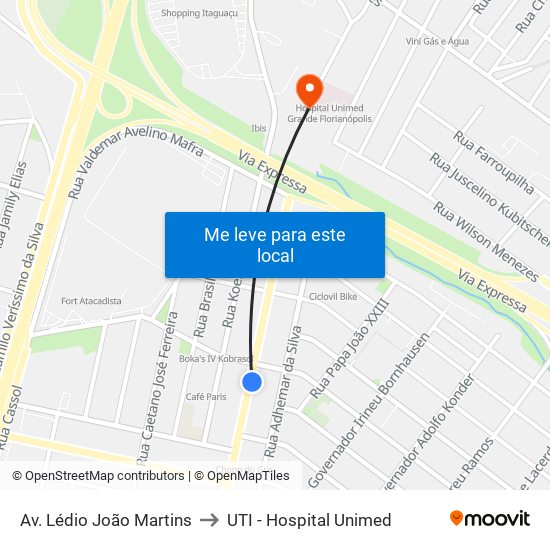 Av. Lédio João Martins to UTI - Hospital Unimed map