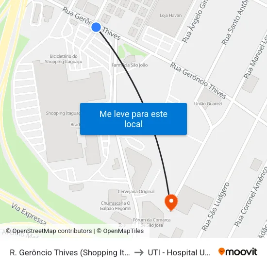 R. Gerôncio Thives (Shopping Itaguaçu) to UTI - Hospital Unimed map