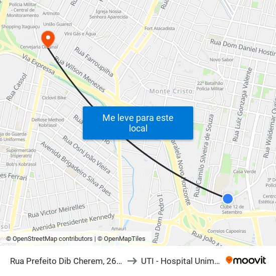 Rua Prefeito Dib Cherem, 2698 to UTI - Hospital Unimed map