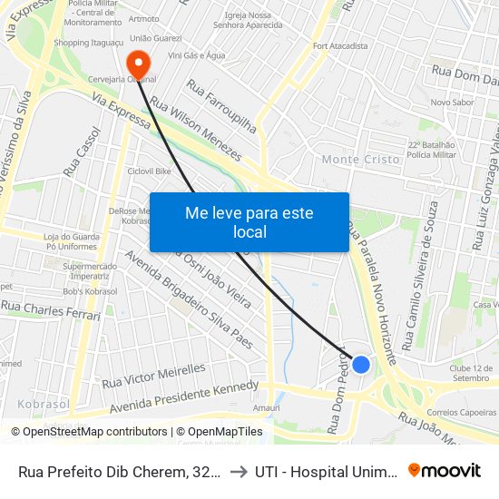 Rua Prefeito Dib Cherem, 3213 to UTI - Hospital Unimed map