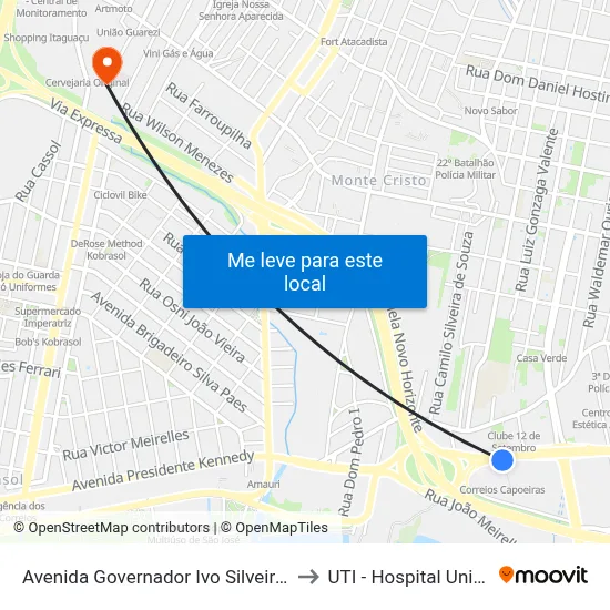 Avenida Governador Ivo Silveira 363 to UTI - Hospital Unimed map