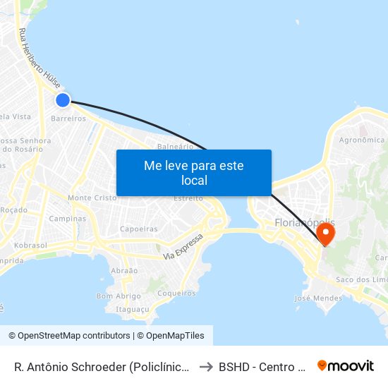 R. Antônio Schroeder (Policlínica De Barreiros) to BSHD - Centro Cirúrgico map