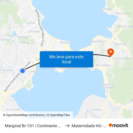 Marginal Br-101 | Continente Shopping to Maternidade HU - UFSC map