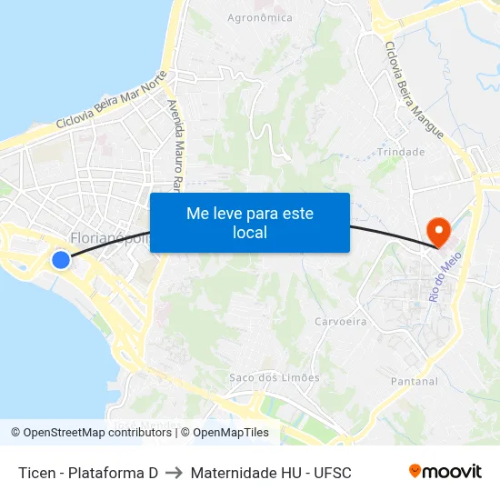 Ticen - Plataforma D to Maternidade HU - UFSC map