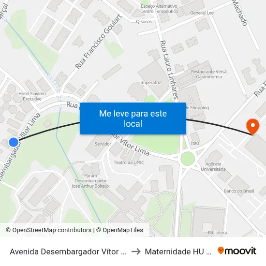 Avenida Desembargador Vítor Lima, 440 to Maternidade HU - UFSC map