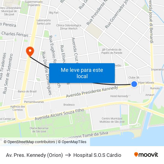 Av. Pres. Kennedy (Orion) to Hospital S.O.S Cárdio map