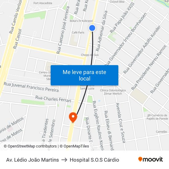 Av. Lédio João Martins to Hospital S.O.S Cárdio map