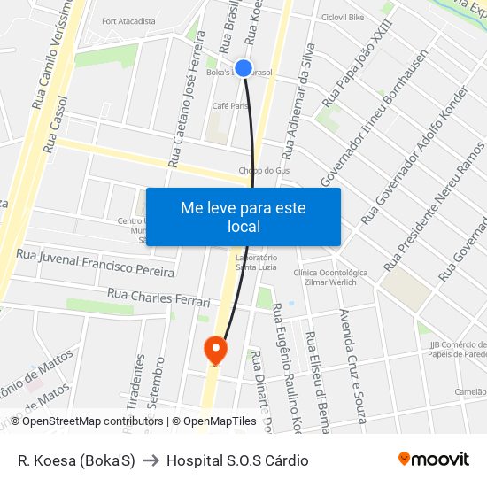 R. Koesa (Boka'S) to Hospital S.O.S Cárdio map