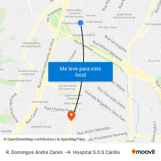 R. Domingos André Zanini to Hospital S.O.S Cárdio map
