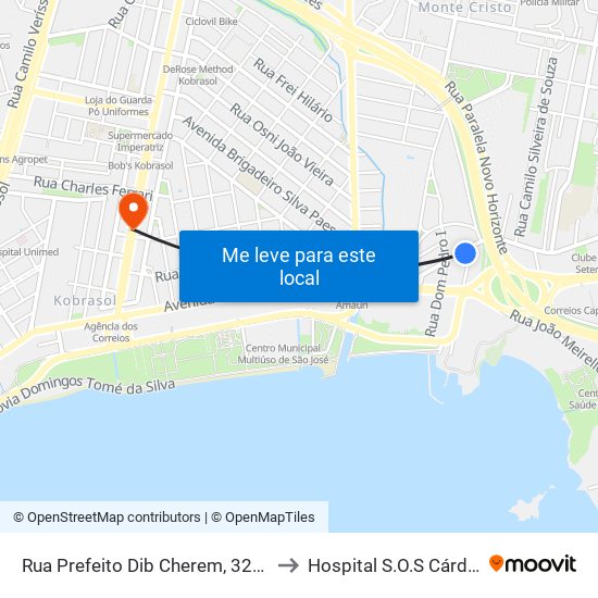 Rua Prefeito Dib Cherem, 3213 to Hospital S.O.S Cárdio map