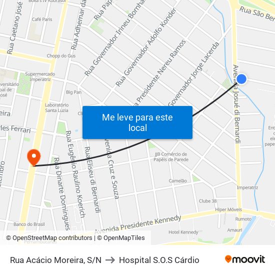 Rua Acácio Moreira, S/N to Hospital S.O.S Cárdio map
