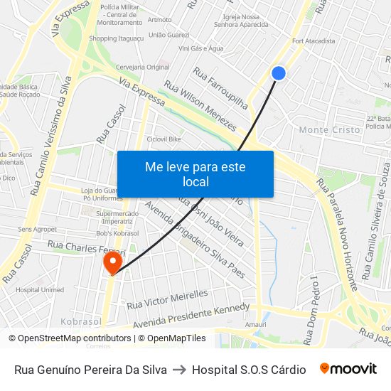 Rua Genuíno Pereira Da Silva to Hospital S.O.S Cárdio map