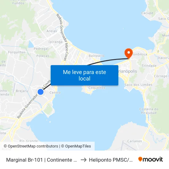 Marginal Br-101 | Continente Shopping to Heliponto PMSC/CBMSC map