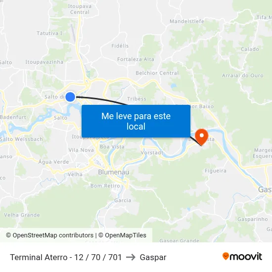 Terminal Aterro - 12 / 70 / 701 to Gaspar map