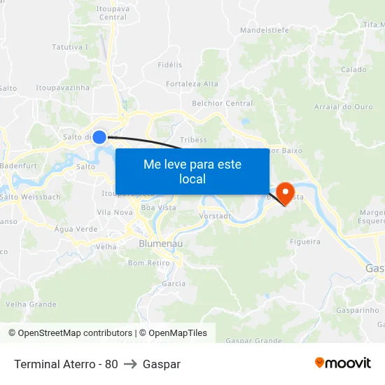 Terminal Aterro - 80 to Gaspar map