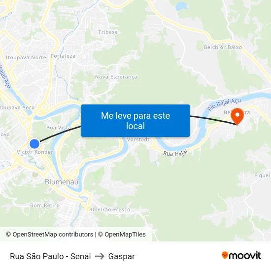 Rua São Paulo - Senai to Gaspar map