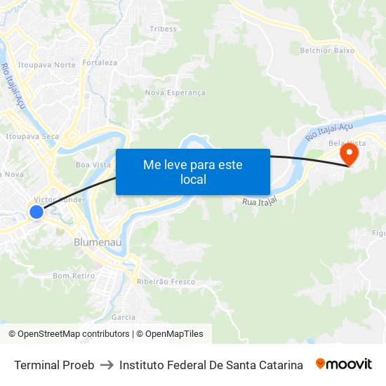 Terminal Proeb to Instituto Federal De Santa Catarina map