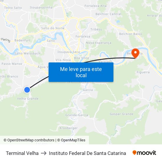 Terminal Velha to Instituto Federal De Santa Catarina map