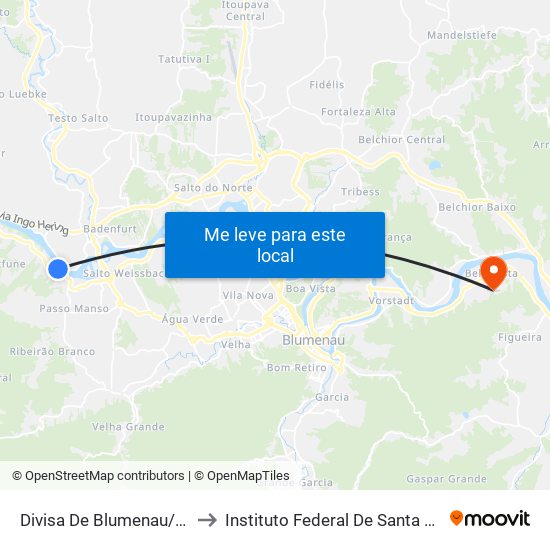Divisa De Blumenau/Indaial to Instituto Federal De Santa Catarina map