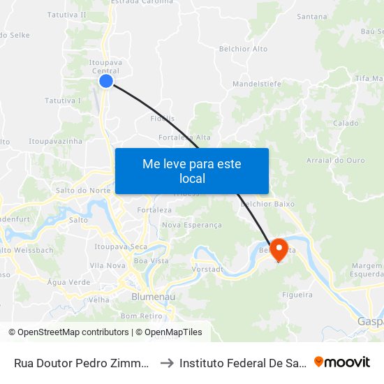Rua Doutor Pedro Zimmermann, 5986 to Instituto Federal De Santa Catarina map