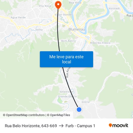Rua Belo Horizonte, 643-669 to Furb - Campus 1 map