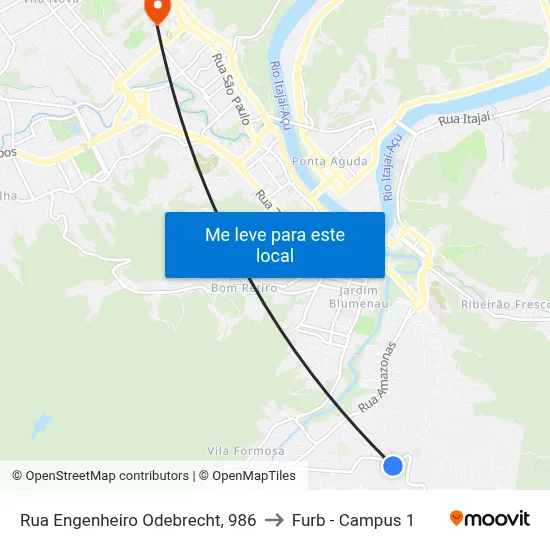 Rua Engenheiro Odebrecht, 986 to Furb - Campus 1 map