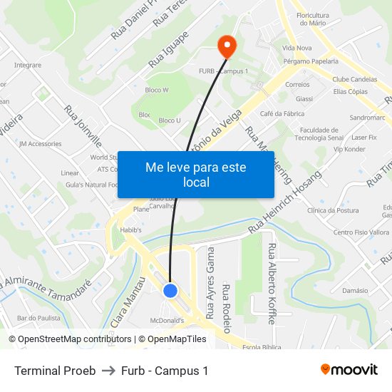 Terminal Proeb to Furb - Campus 1 map