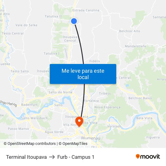 Terminal Itoupava to Furb - Campus 1 map