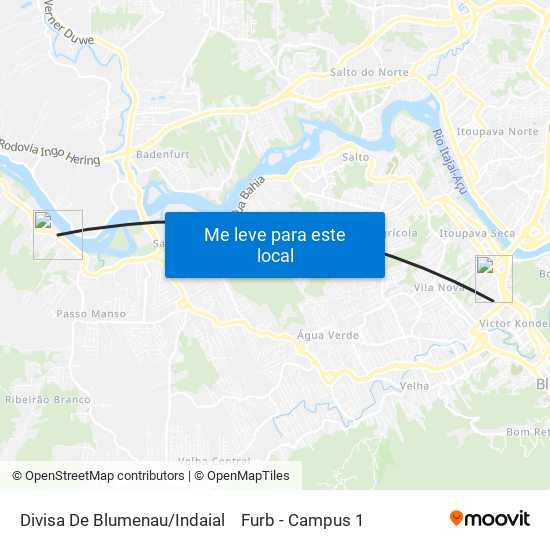 Divisa De Blumenau/Indaial to Furb - Campus 1 map