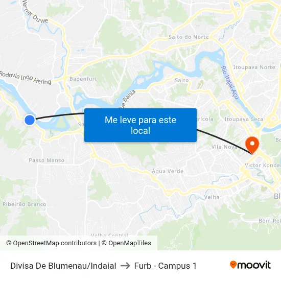 Divisa De Blumenau/Indaial to Furb - Campus 1 map