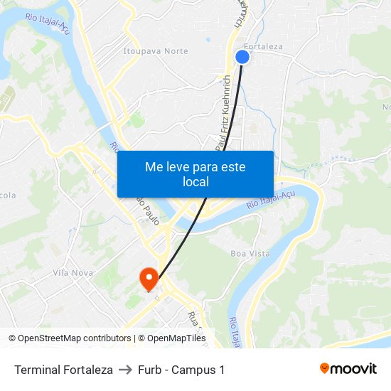 Terminal Fortaleza to Furb - Campus 1 map