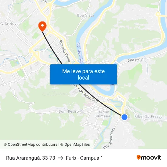 Rua Araranguá, 33-73 to Furb - Campus 1 map
