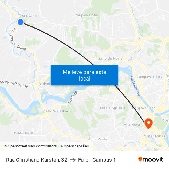 Rua Christiano Karsten, 32 to Furb - Campus 1 map