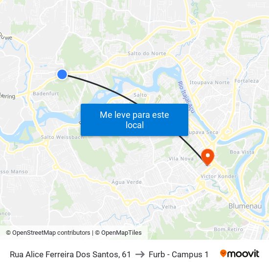 Rua Alice Ferreira Dos Santos, 61 to Furb - Campus 1 map