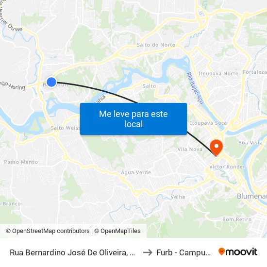 Rua Bernardino José De Oliveira, 115 to Furb - Campus 1 map