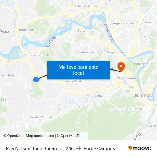 Rua Nelson José Busarello, 246 to Furb - Campus 1 map